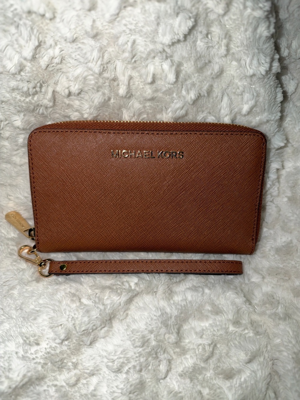 Michael Kors Brown Saffiano Leather Wallet W/ Detachable Strap